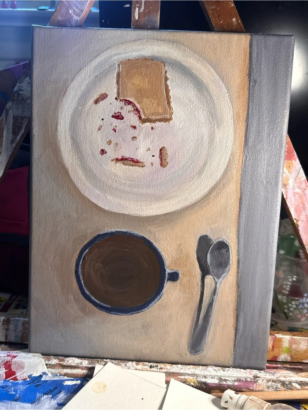 Hand-Painted Breakfast Still Life canvas painting - Neutral Tones